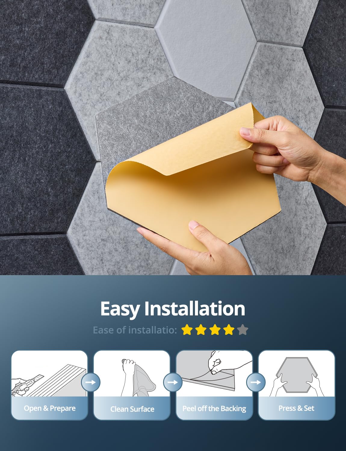 Kuchoow Hexagon Acoustic Wall Panels Sound Absorbing Self Adhesive Tiles