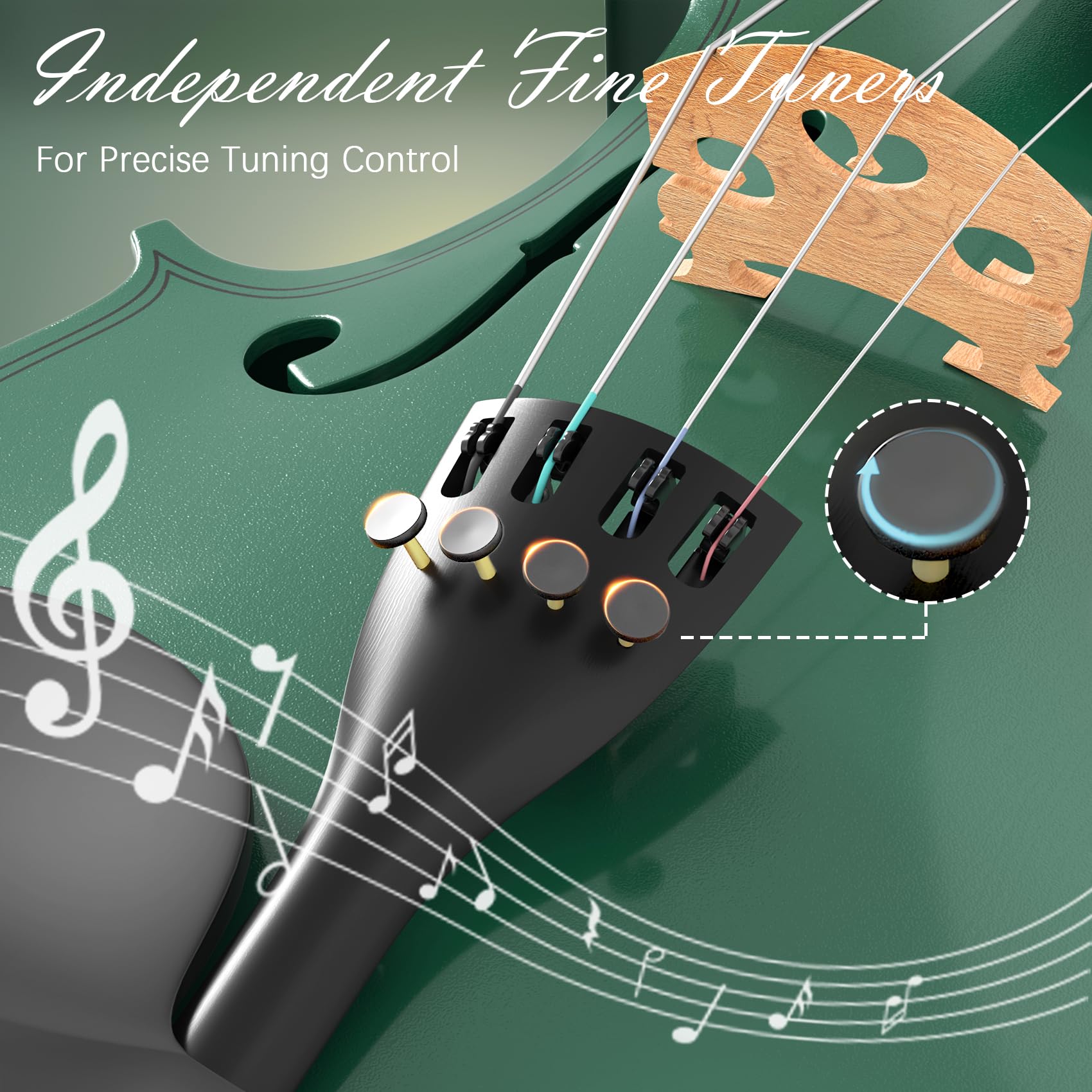 4/4 Full Size Beginner Violin, Acoustic Fiddle Set for Adults, Teens, and Students (Age 12+), with Case, Bow, Bridge, and Rosin (Green)