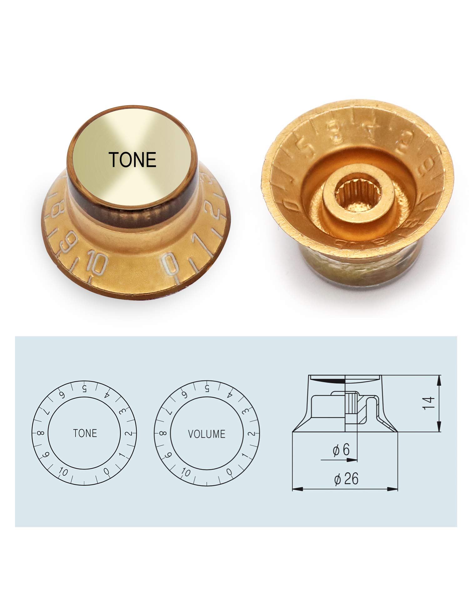 Metallor Electric Guitar Top Hat Knobs Speed Control Knobs 2 Volume 2 Tone