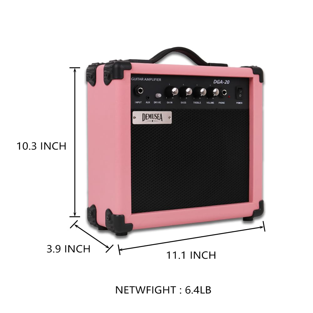 Demusea Cool Shape Electric Guitar Kit With 20W Amp Set Pink Color Solid Wood Building Accessories All In One Young Man Beginner Practice Capo Cable Stap Gigbag In (Unique Shape, Pink)