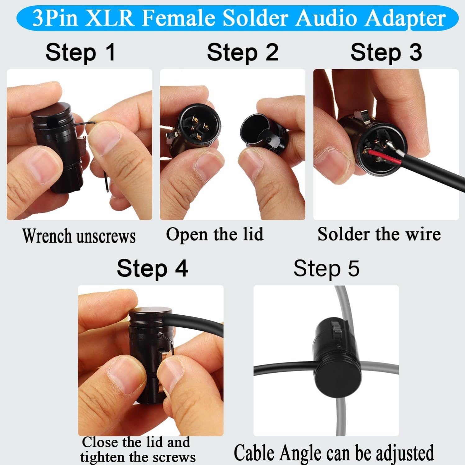 Kicada 1.3FT XLR Male to XLR Female Mic Cable – Adjustable Angle, Low Profile, 3 Pin Balanced Shielded Mic Cord