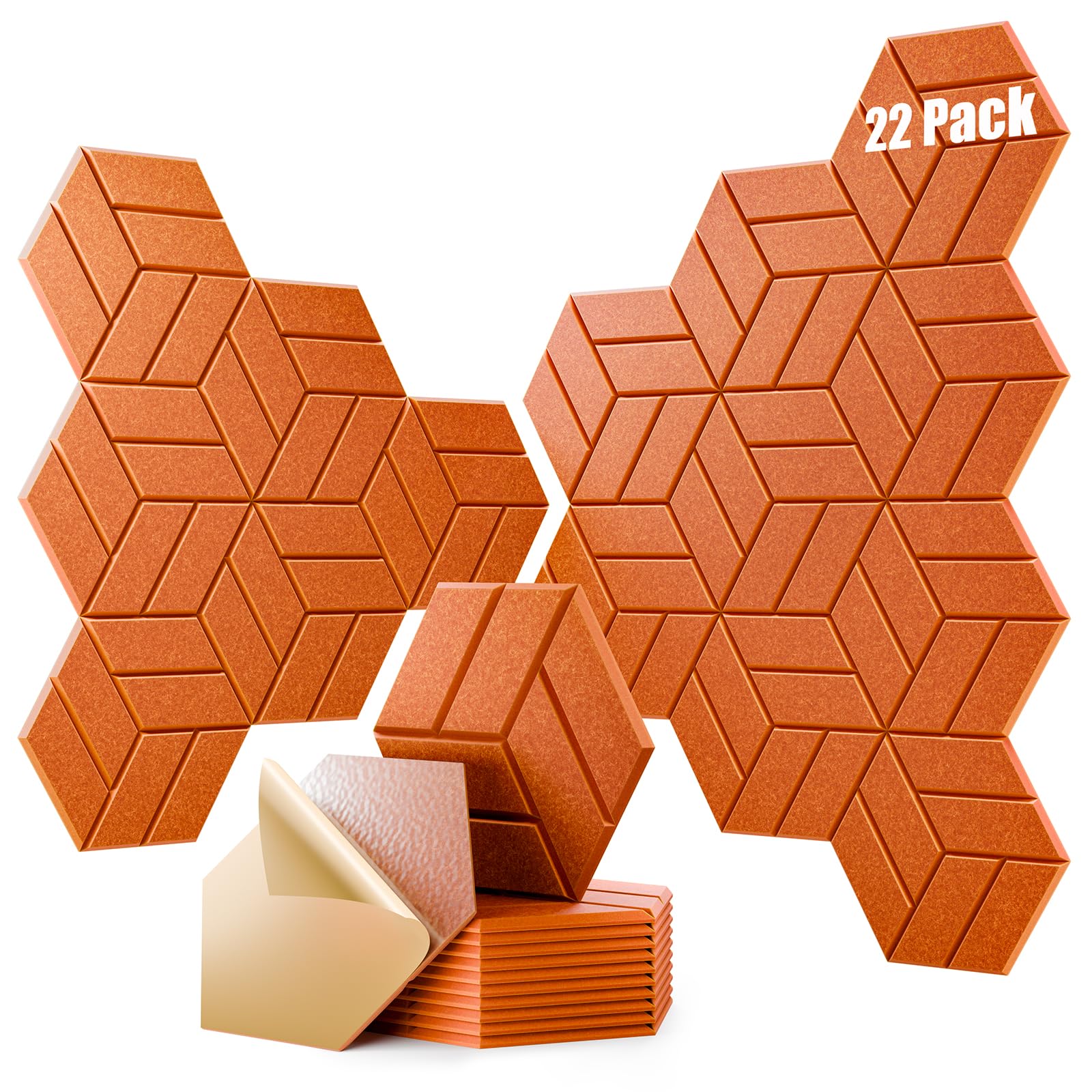 OTUOER 22Pcs Acoustic Panels with Self-adhesive, 12″X 10″X 0.4″ Sound Proof Foam Panels for Walls, Hexagonal Soundproof Wall Panels High Density, Sound Panels for Home Studio Office (Orange)