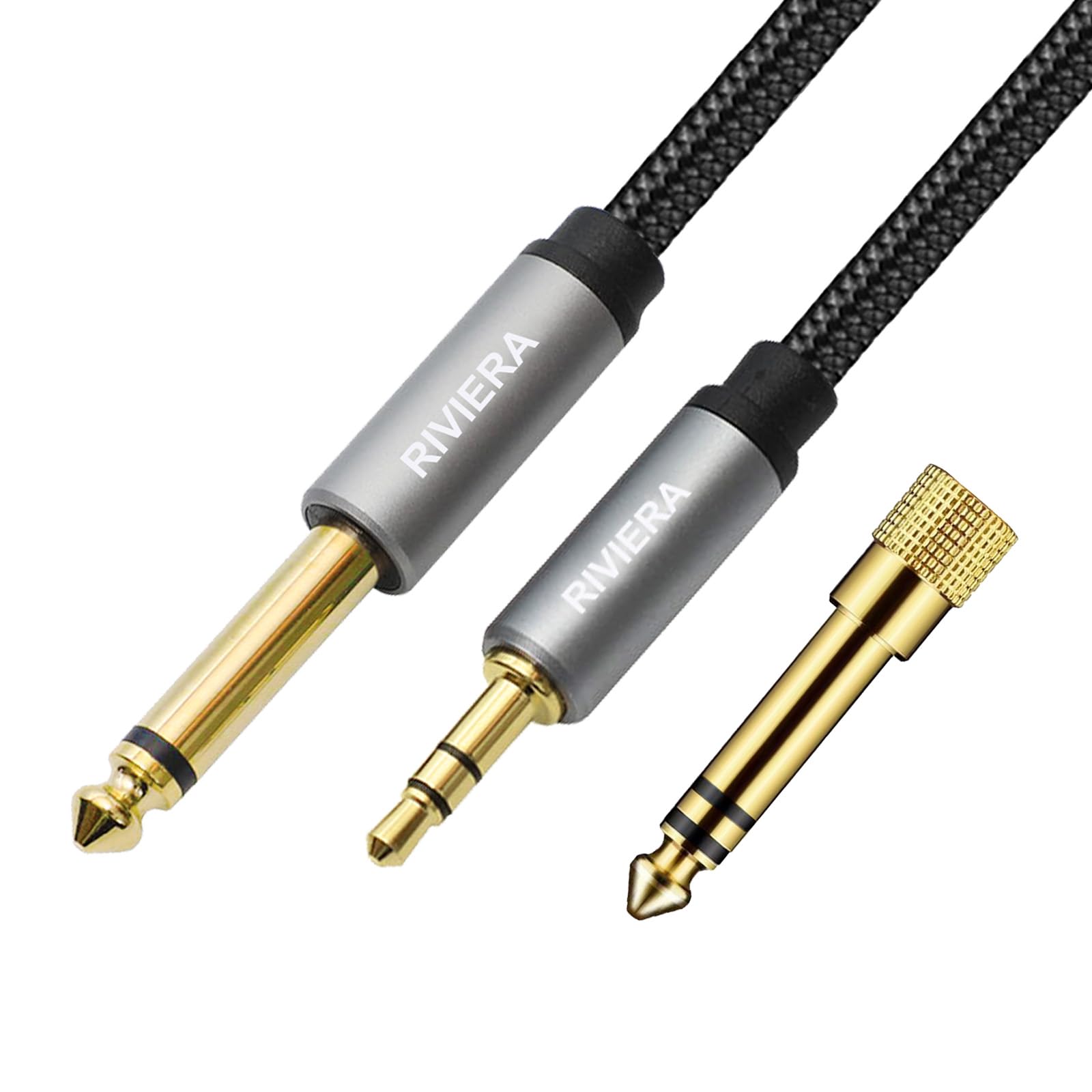 RIVIERA 6FT/1.8M Audio Cable 3.5mm 1/8″ TRS to 6.35mm 1/4″ TS Braided Sheild Pure Copper Wire and 24K Gold Plated Low Noise Cable with Braided Nylon Jacket for Digital Players & Musical Instruments