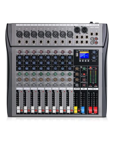 8 Channel mixer professional Audio Mixer, dj mixer with Individual Channel Control and USB Audio Recording & Editing via Computer, All-Metal mezcladora para dj (8 Channel)