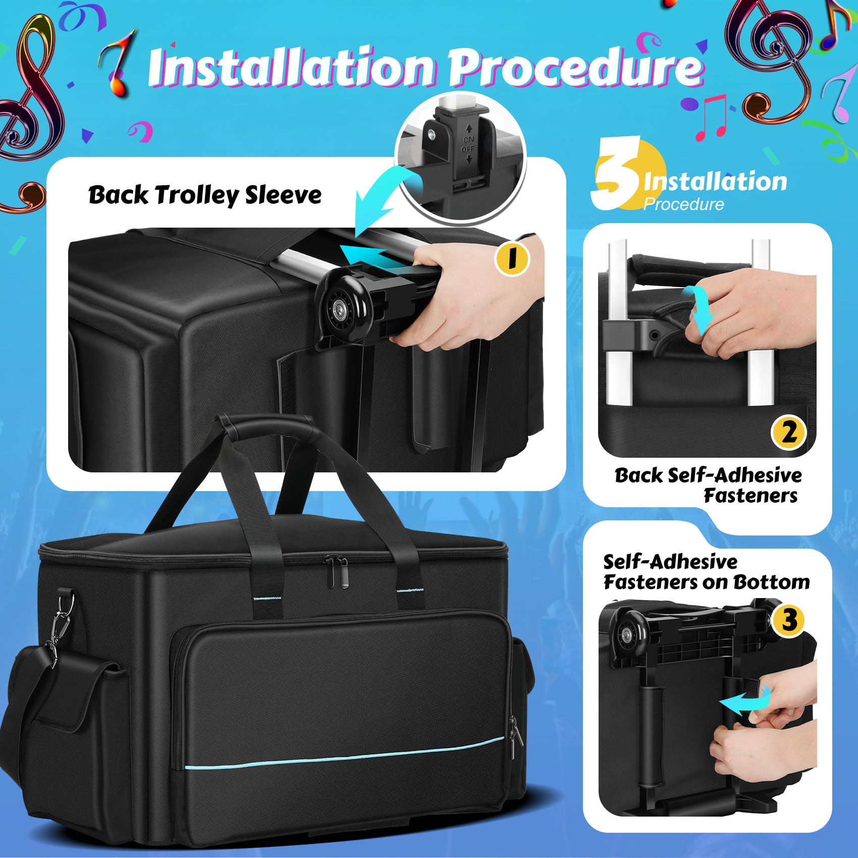 DJ Cable Bag, Rolling DJ Cable Bag with Detachable Trolley & Dividers