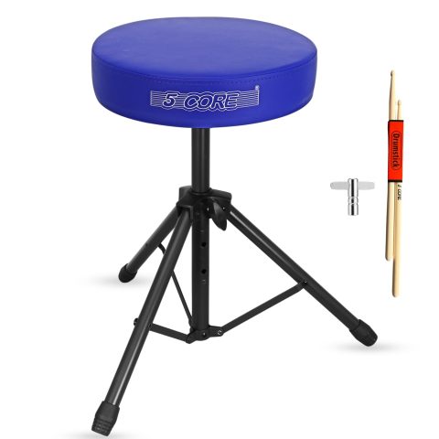 5 CORE Drum Throne Thick 3 Inch Padded Drum Seat Height Adjustable Drumming Stools with Anti-Slip Feet Drummers Chair for Practice and Performance Blue – DS 01 BLU