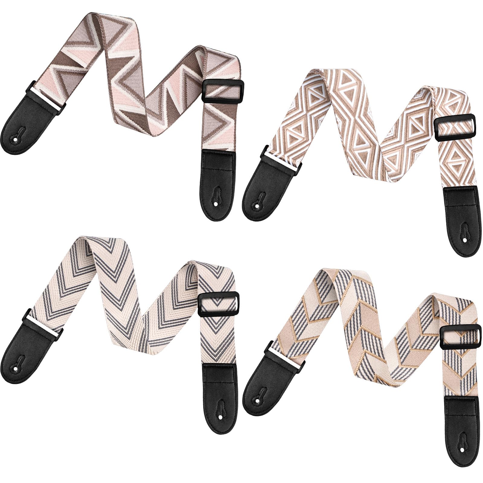 Fiada 4 Pcs Guitar Straps Electric Bass Acoustic Cotton Guitar Straps Adjustable for Musical Instrument Gift(Earth Color,Geometric Style)