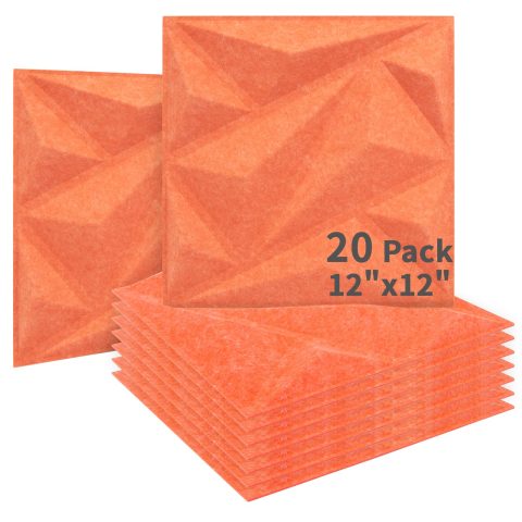Art3dwallpanels Acoustic Panels, Orange Red, 20 Pack, 12″ X 12″