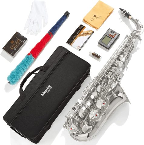 Mendini By Cecilio Eb Alto Saxophone Kit for Beginner – Silver