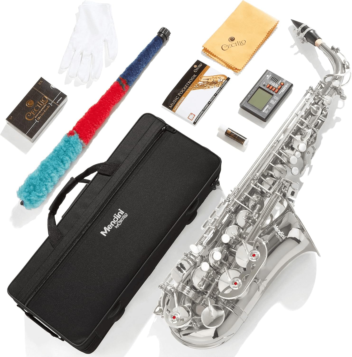Mendini By Cecilio Eb Alto Saxophone Kit for Beginner – Silver
