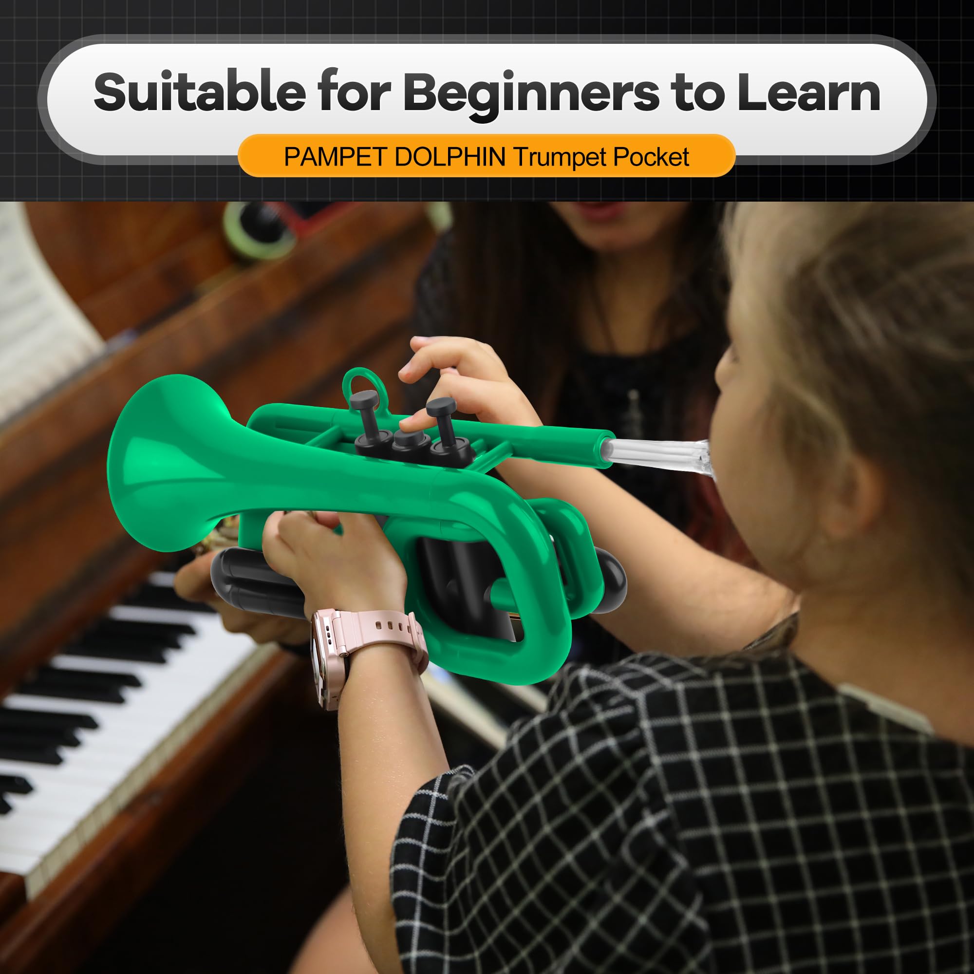PAMPET DOLPHIN Pocket Trumpet Plastic Bb Trumpet for Student Beginner Green