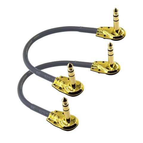 WJSTN 1/4 inch Right Angle TRS Stereo Dual Channel Guitar Flat Patch Cable Low Profile Pancake Design 2 Pack (4 inches)