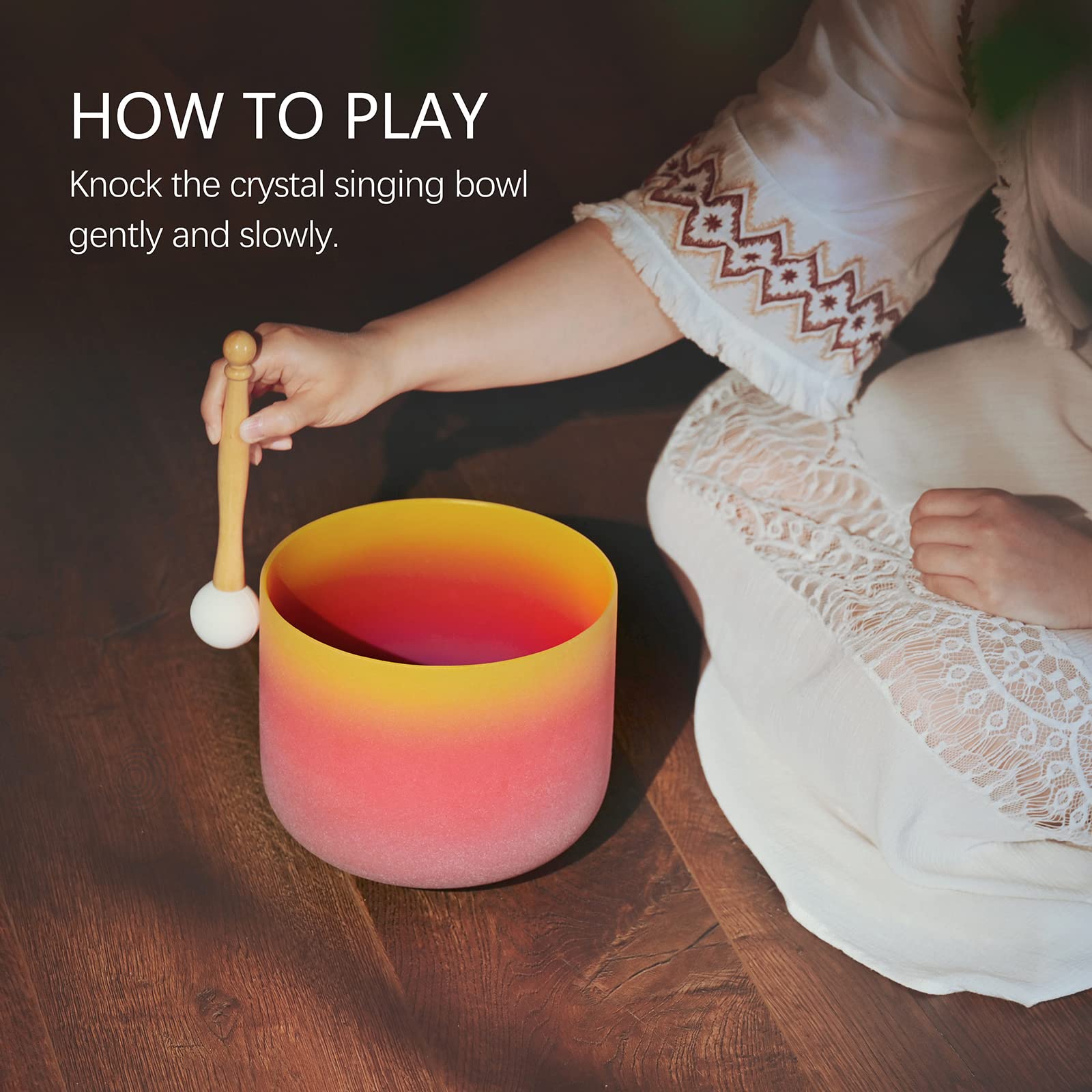 CVNC 8 Inch Rainbow Color Frosted Quartz Crystal Singing Bowl 440HZ E Note