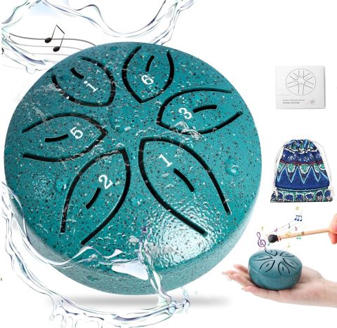 Garden Rain Drum for Outside,3 Inches 6 Notes Steel Tongue Drum Rain Chime Waterproof Musical Instrument for Garden,Mini Handpan Chakra Drum for Meditation,Yoga,Outdoor Relaxation -Drak Green