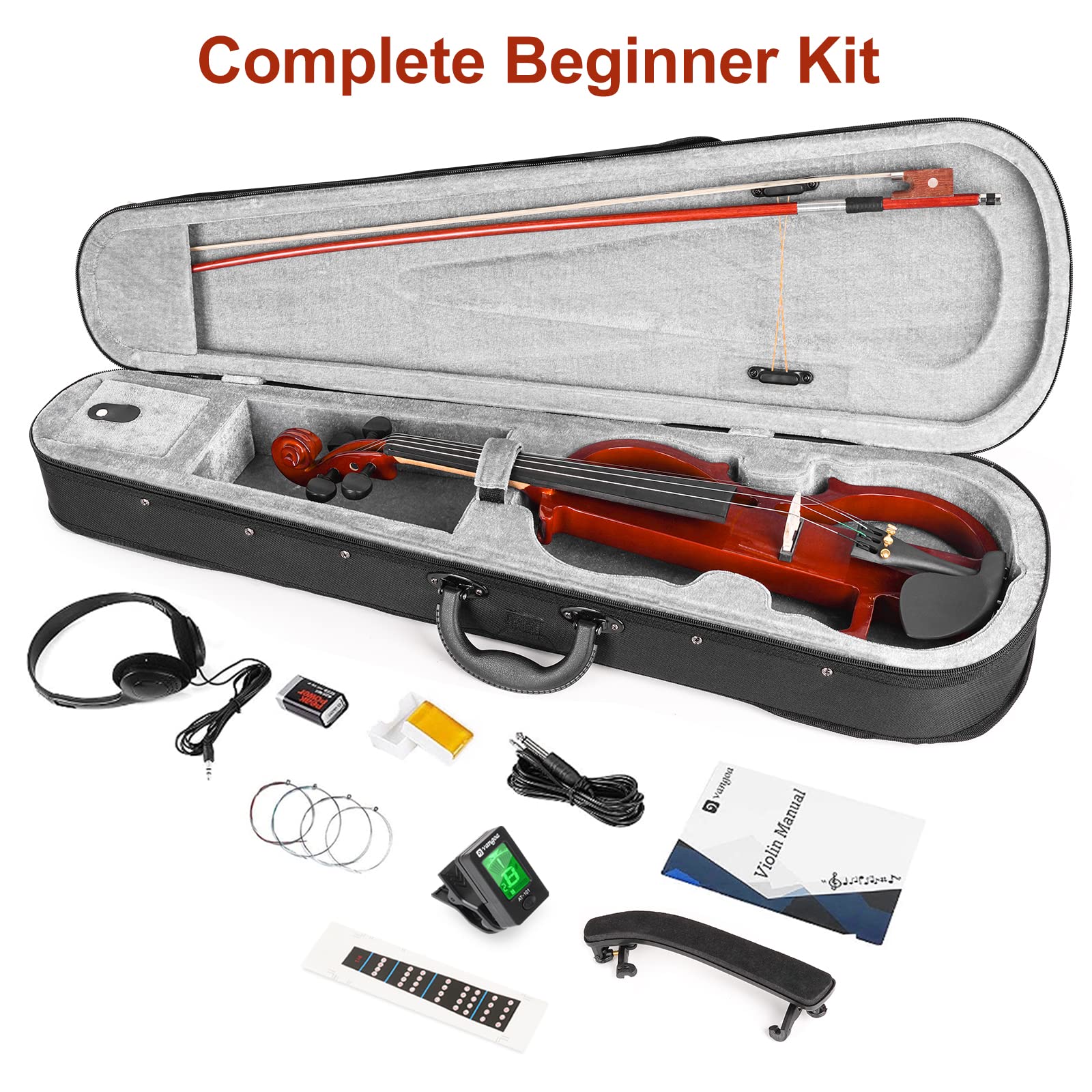 Vangoa Electric Violin 4/4 Full Size Silent Electronic Violin Fiddle, Red