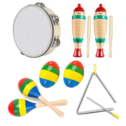 6 in Wood Tambourine, Guiro Instrument Fish Shaped, Wooden Maracas, Egg Shakers, 6IN Musical Steel Triangle, Colorful Wooden Musical Instruments for Adults, Ideal Percussion