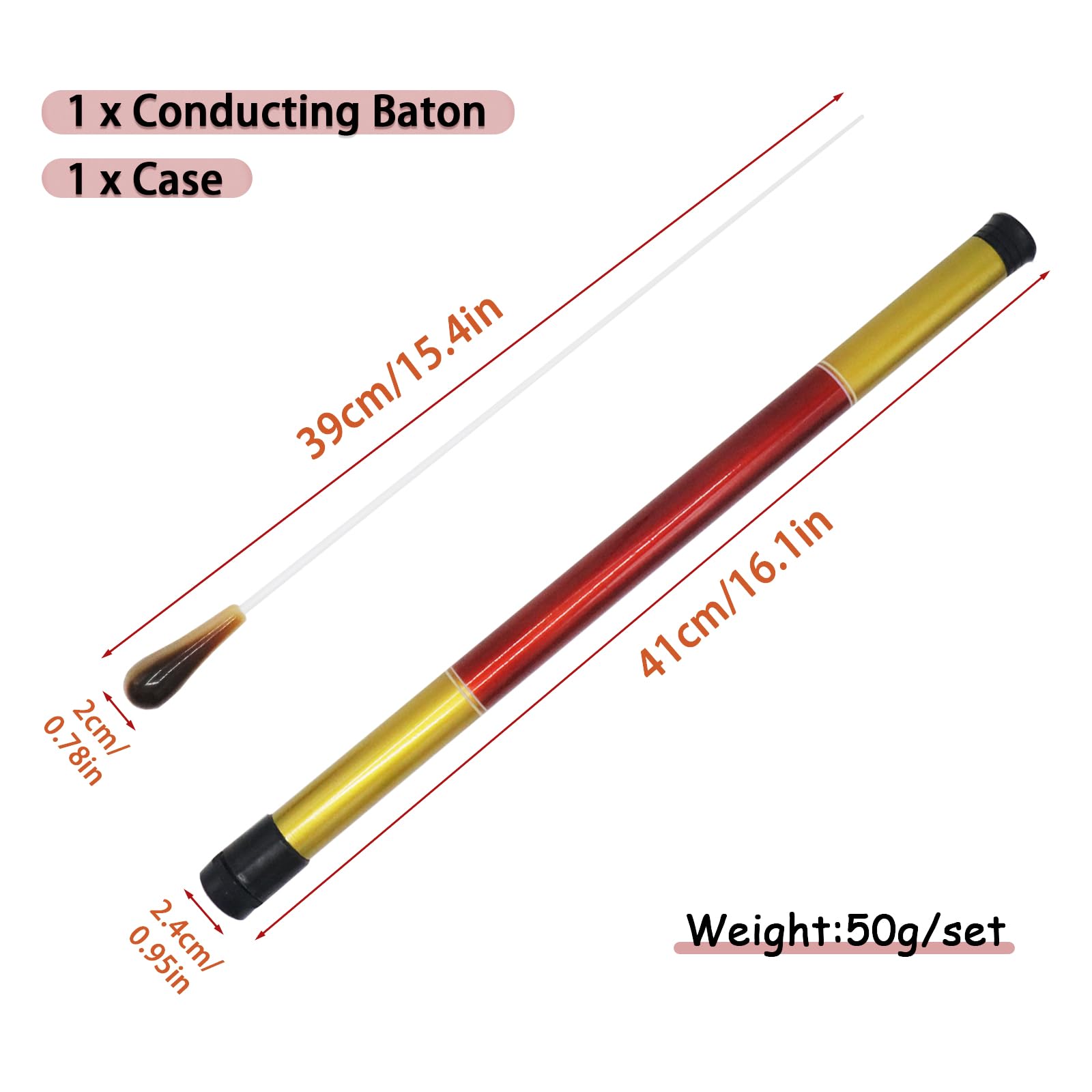 CashBeat 15 Inch Music Conducting Baton, Resin Handle with Case