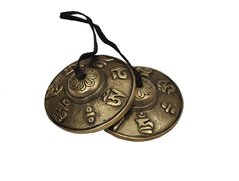 Dharma Store – Tibetan Tingsha Cymbals – 6.2 cm – OM Mane Padme Hum Symbols Embossed