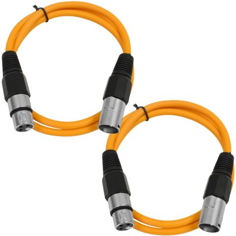 Seismic Audio – SAXLX-2-2 Pack of 2′ XLR Male to XLR Female Patch Cables – Balanced – 2 Foot Patch Cord – Orange and Orange