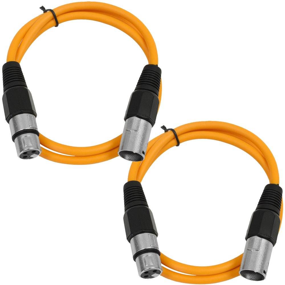 Seismic Audio – SAXLX-2-2 Pack of 2′ XLR Male to XLR Female Patch Cables – Balanced – 2 Foot Patch Cord – Orange and Orange