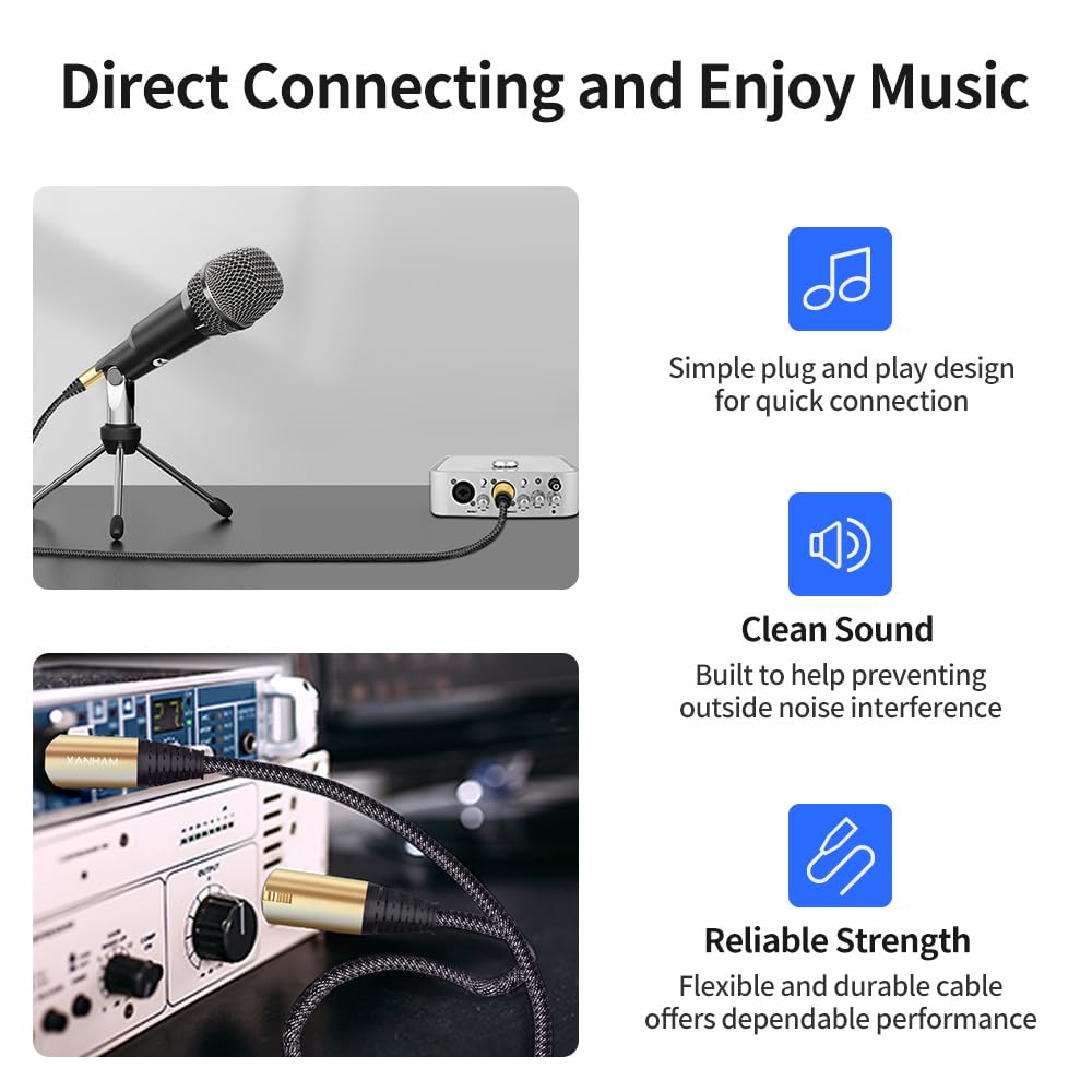 XANHAM XLR Cable 10 Feet/3 Meter 3 Pin Microphone Female to Male Balanced Shielded Cable, Fibre Braiding with 22AWG Oxygen-Free Copper(OFC) Mic Cord for Speaker and Audio System