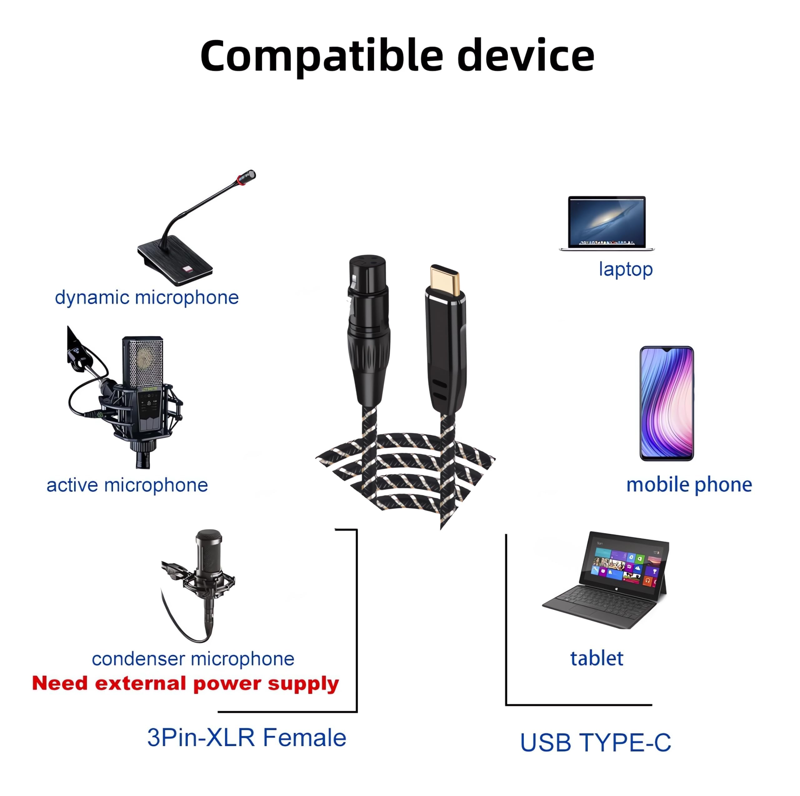 Puzkom USB Microphone Cable, XLR Female to USB Microphone Connector Converter Cable for Microphone or Karaoke Recording, 1.5 feet (USB-A Male to XLR Female)