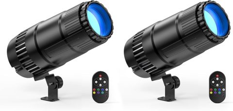 20W Pinspot Light with Remote,RGBWYP+Cyan LED Beam Spot Lights,Ultra Bright Mirror Disco Ball Spotlight Stage Light for DJ Disco Party Bar Club Show Wedding Children’s Theater (Black, 2 Pack)
