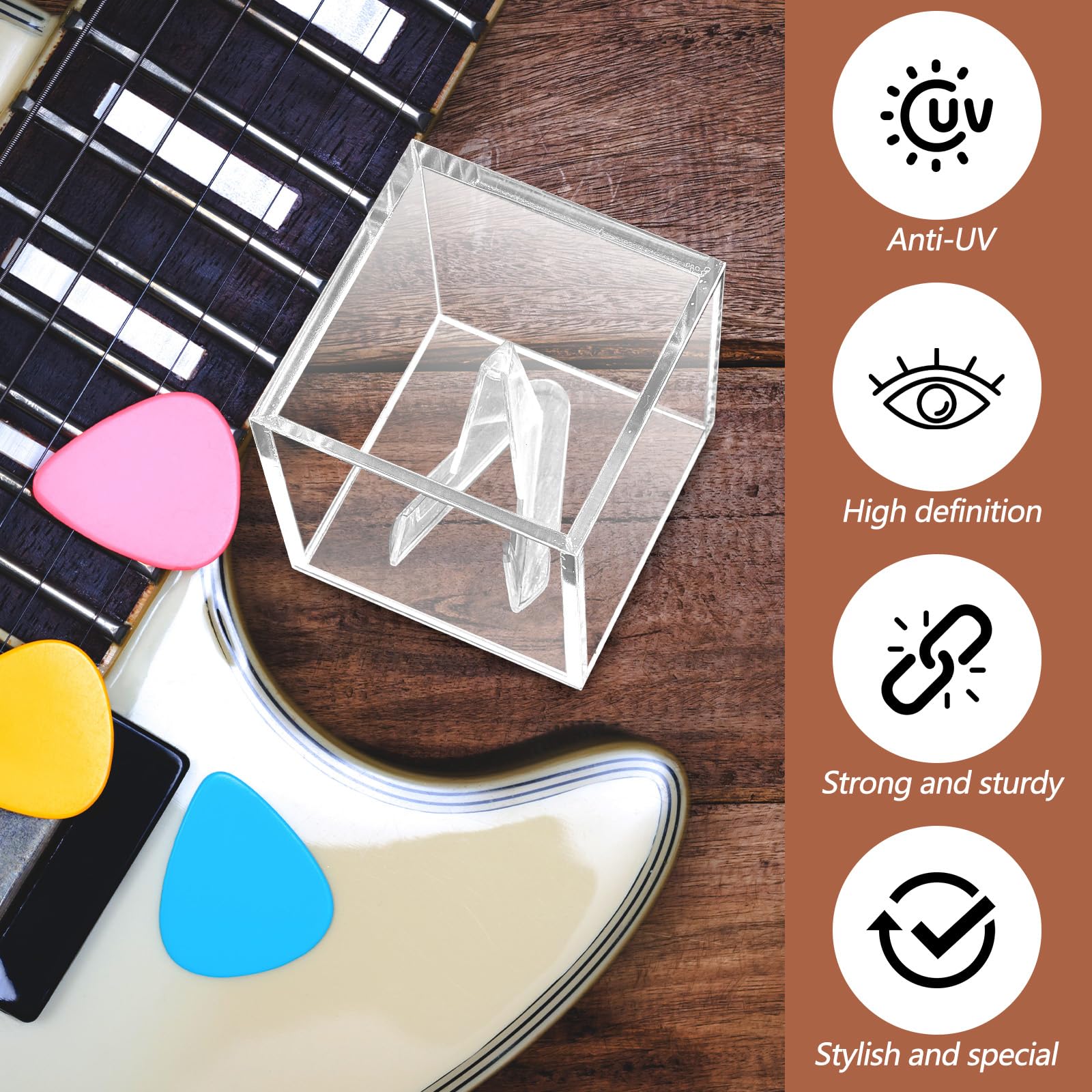 DoubleFill 3 Pcs Acrylic Guitar Pick Display Case, Clear