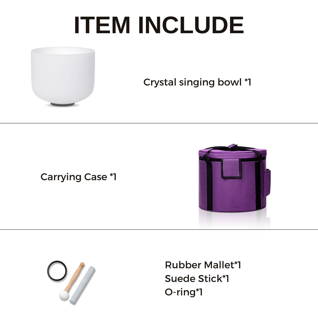 CALM CLANG 8 Inch C Note 432hz Root Chakra Crystal Singing Bowl Healing Pure White with Carrying Case and Rubber Mallet Suede Strikers Oring