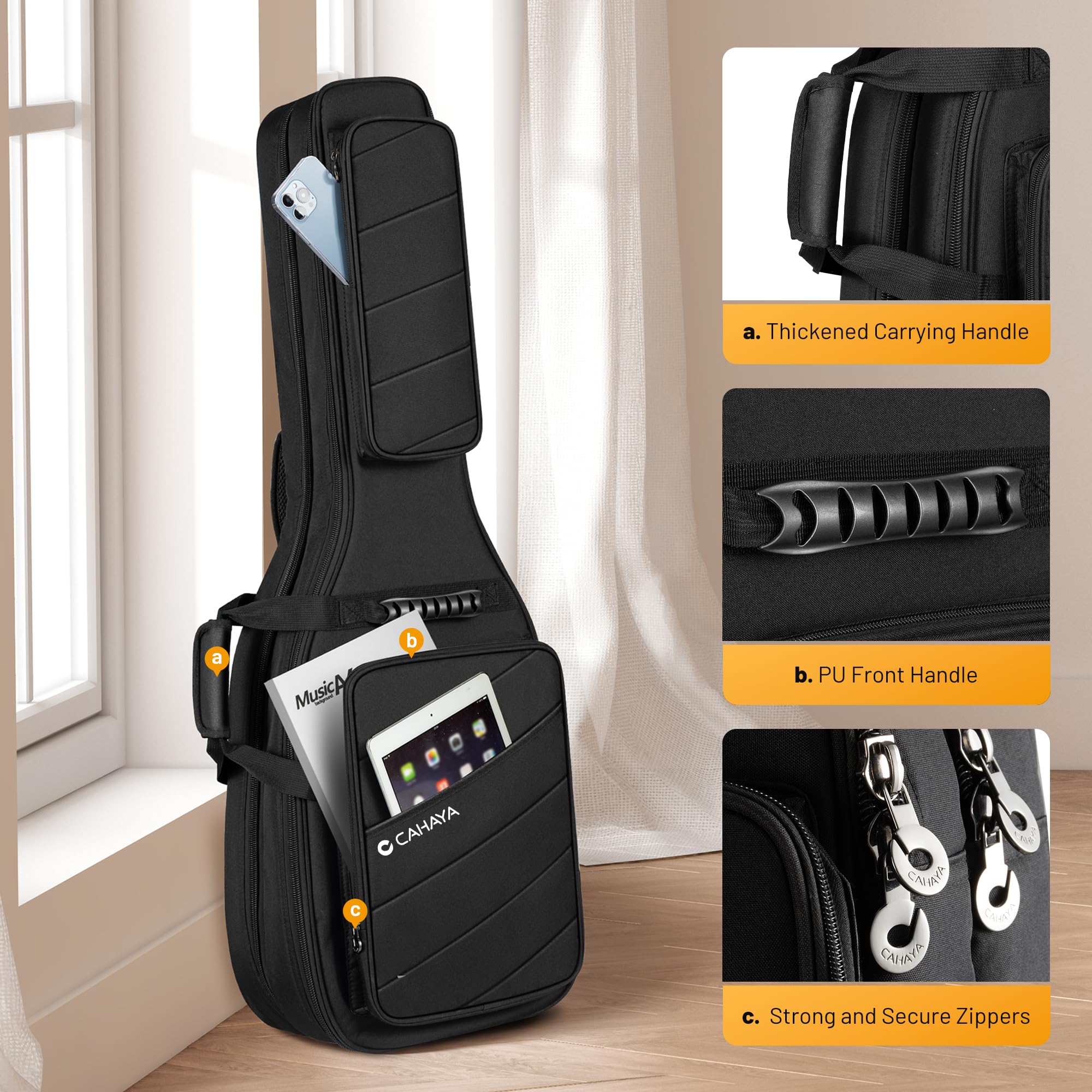 CAHAYA Dual Electric Guitar Gig Bag Padded Soft Guitar Case Backpack Black