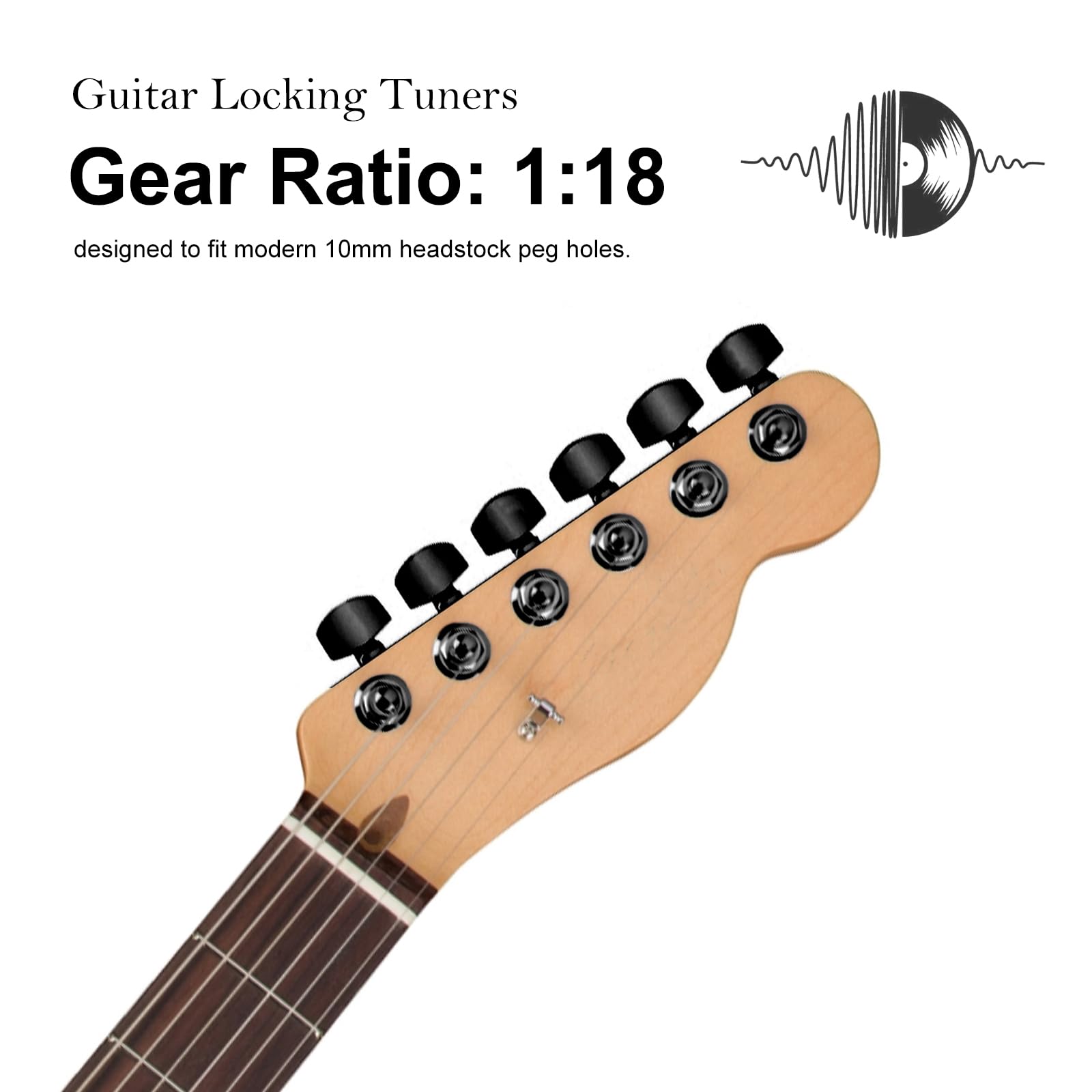 SAPHUE 6 In-line Guitar Locking Tuners Screw-Free 1:18 Locking Tuning Key Pegs Tuners Screw Less for Folk Classical Acoustic Electric Guitar (Gold)
