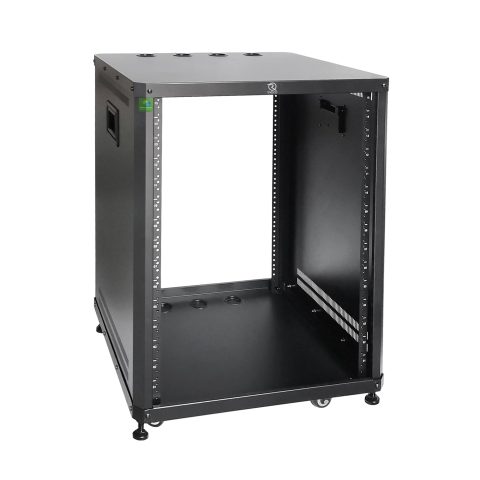 RIVECO 15U Network & Audio Rack with Feet & Wheels, Obtuse Angel Server Rack Cabinet, Rolling Studio Rack Case with Adjustable Depth Rails for 19″ Stereo Recording & IT Equipment Mounting 1PCS