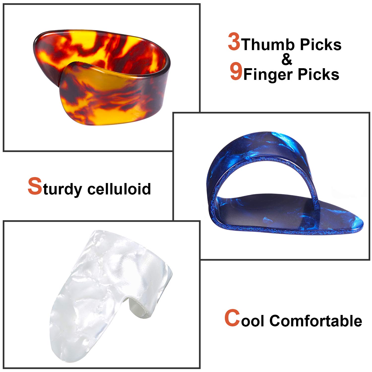 Frienda 12 Pcs Guitar Finger Picks Thumb Picks Gift Set for Acoustic Guitar