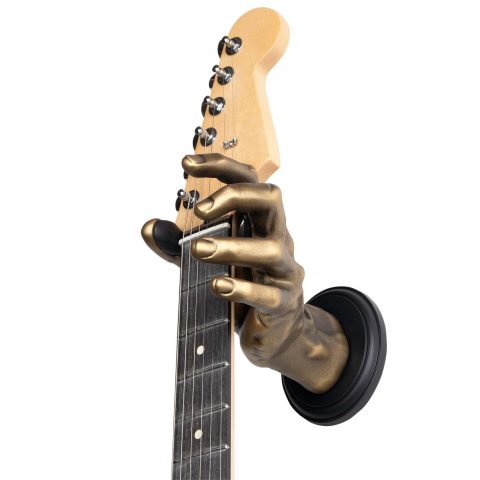 GUITARGRIP Hand Shaped Guitar Hanger for Electric, Bass, Banjo, Ukelele – Artisan Guitar Wall Mount – Durable Guitar Hooks for Wall Male Model, Gold Antique Finish, Left Grip