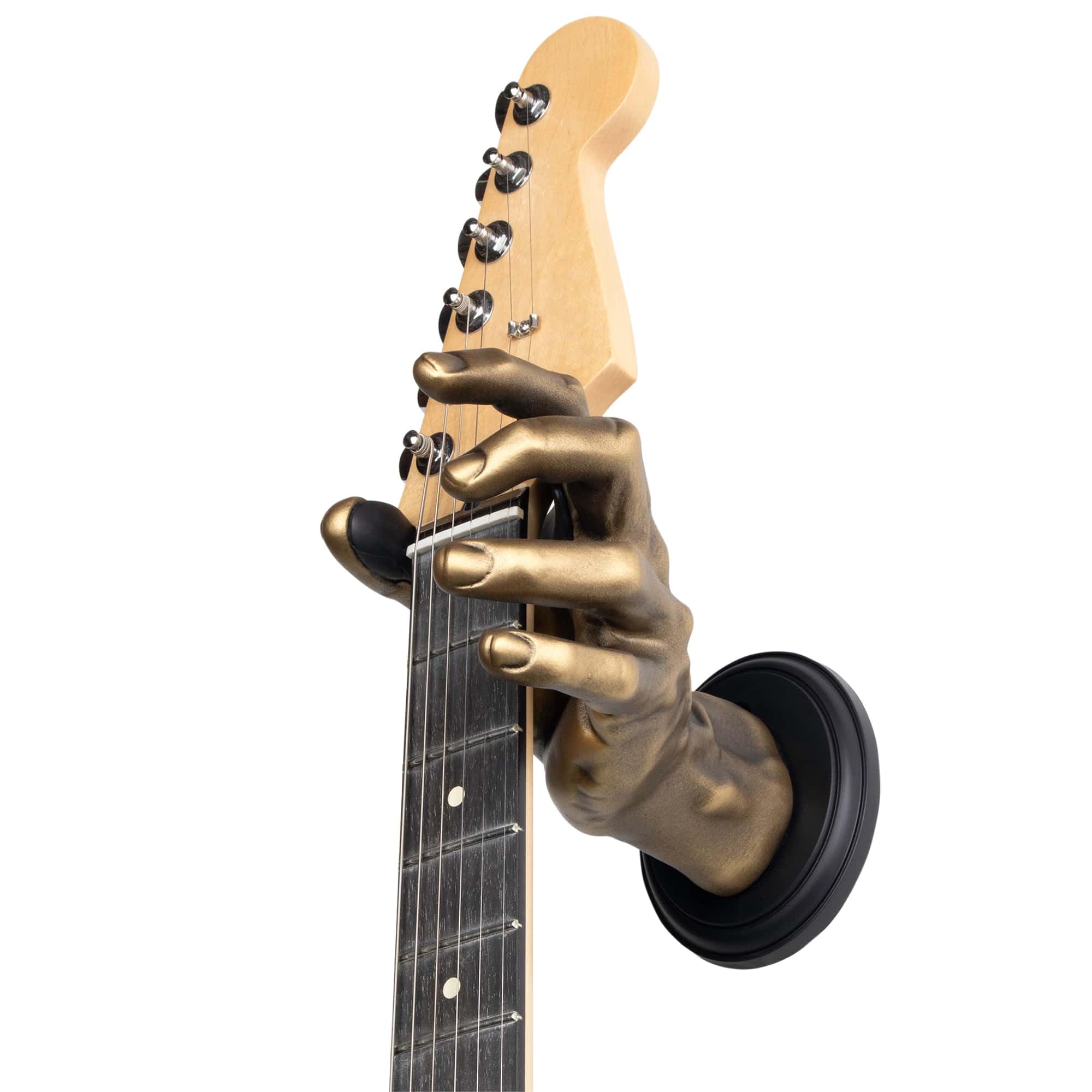 GUITARGRIP Hand Shaped Guitar Hanger for Electric, Bass, Banjo, Ukelele – Artisan Guitar Wall Mount – Durable Guitar Hooks for Wall Male Model, Gold Antique Finish, Left Grip