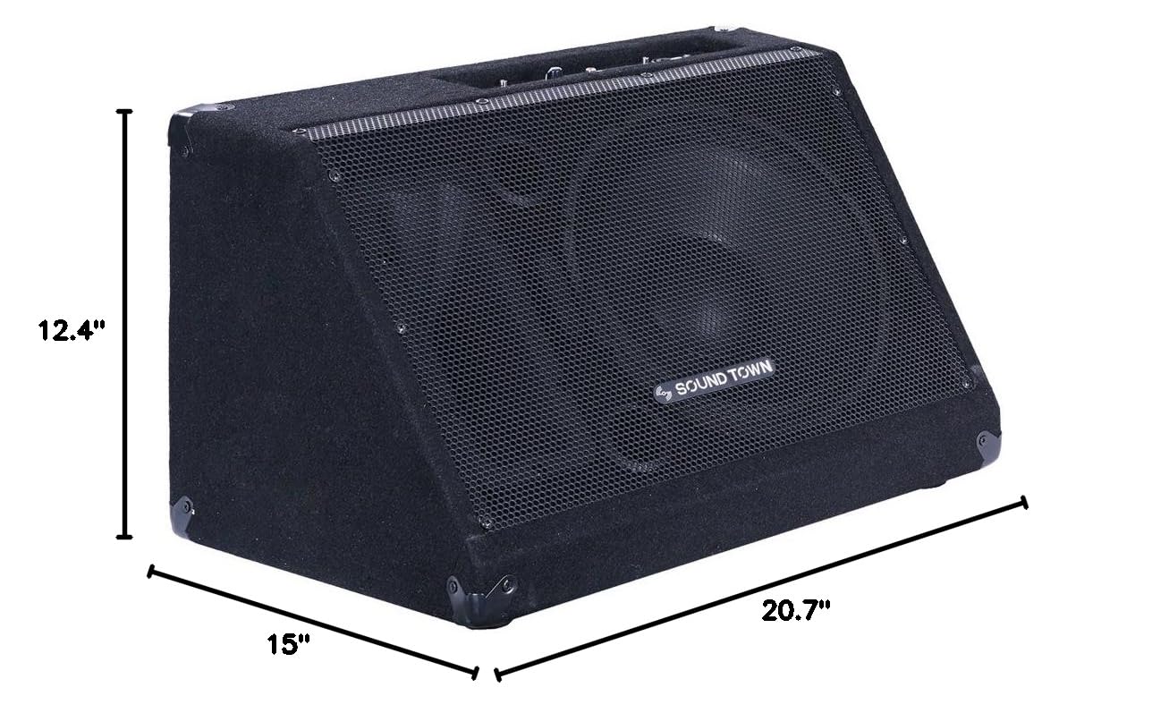 Sound Town Powered DJ PA Stage Monitor Speaker 12” 500W with Compression Driver for Live Sound, Bar, Church (METIS-12MPW)