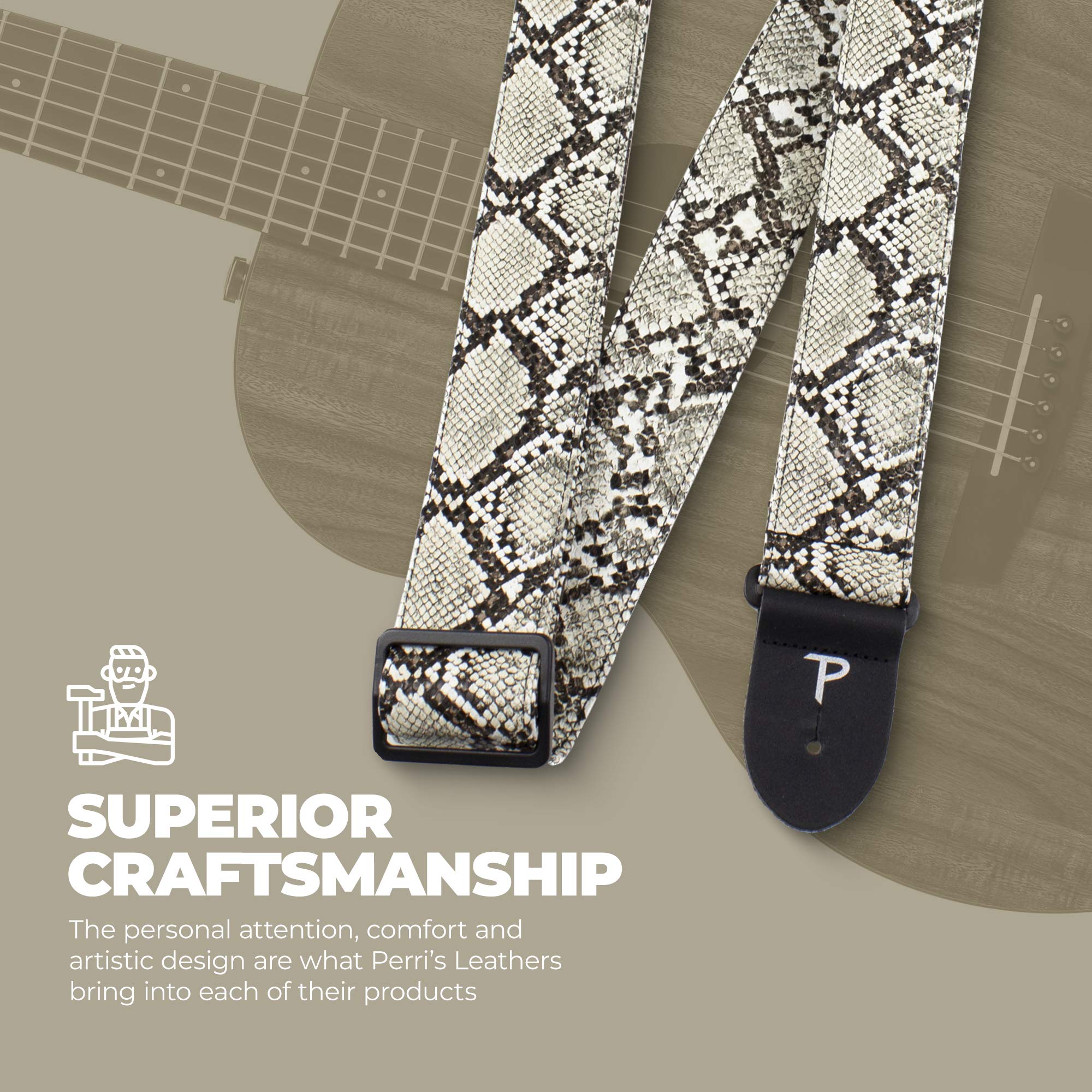 Perri’s Leathers Faux Snake Skin Guitar Straps, 39″ – 58″, Beige, Jacquard Patterned, Adjustable Length, Leather Ends, Non-Slip & Durable, Electric, Bass, Acoustic Guitar Strap