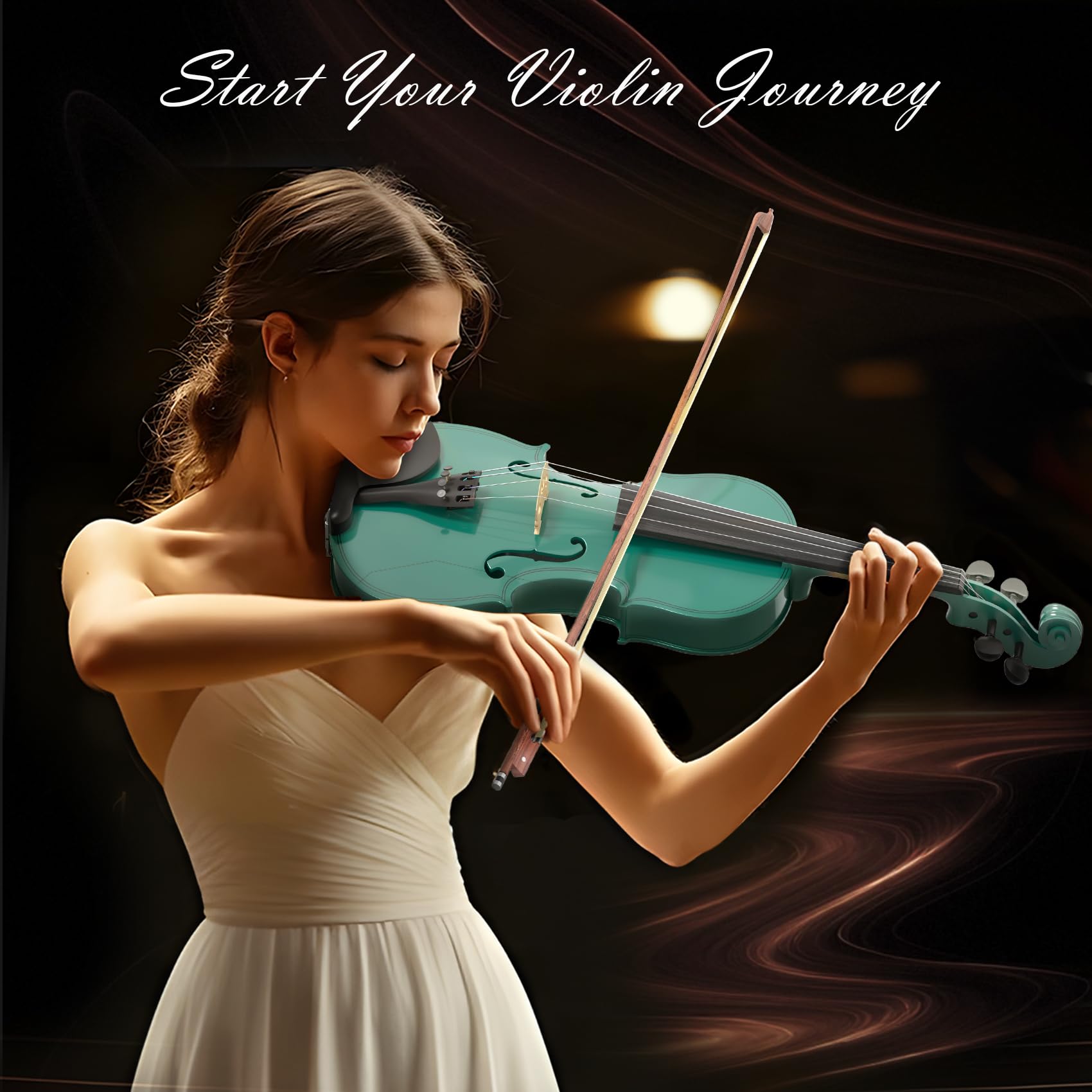4/4 Full Size Beginner Violin, Acoustic Fiddle Set for Adults, Teens, and Students (Age 12+), with Case, Bow, Bridge, and Rosin (Green)