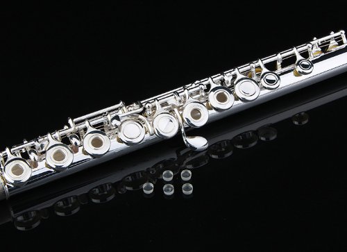 Glory Premium Hand Engraved Silver Plated FLUTE 17 Hole OPEN/CLOSED C Flute With Deluxe Case, Tuning Rod,Cloth,Gloves
