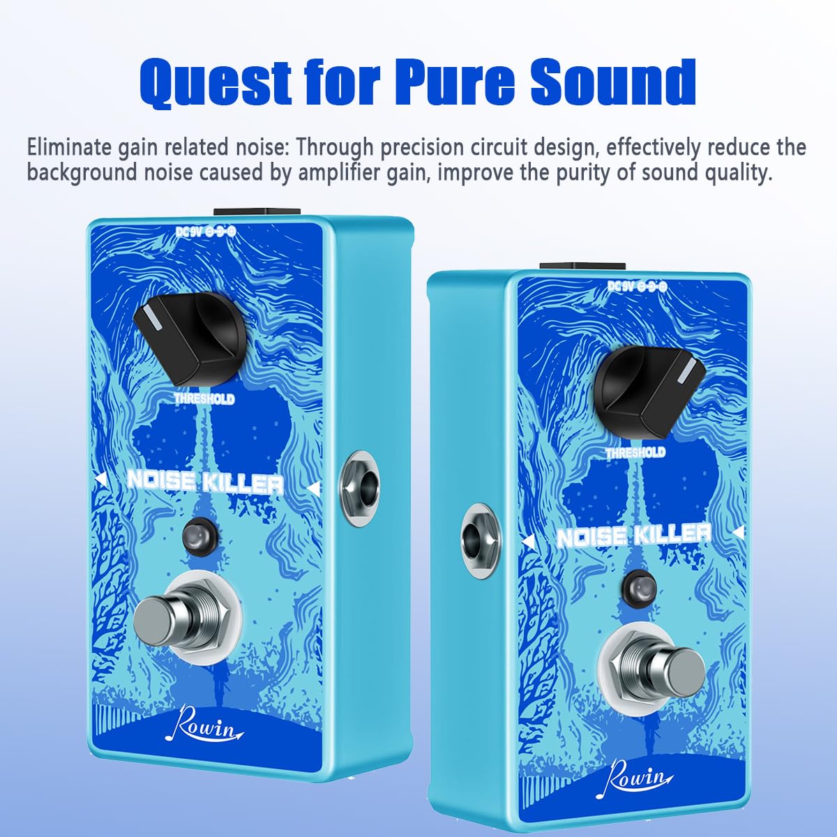Rowin Noise Killer Guitar Noise Reduction Pedal, True Bypass Noise Suppressor with Adjustable Threshold, Zinc Alloy Full Size Effect Stompbox RE-03