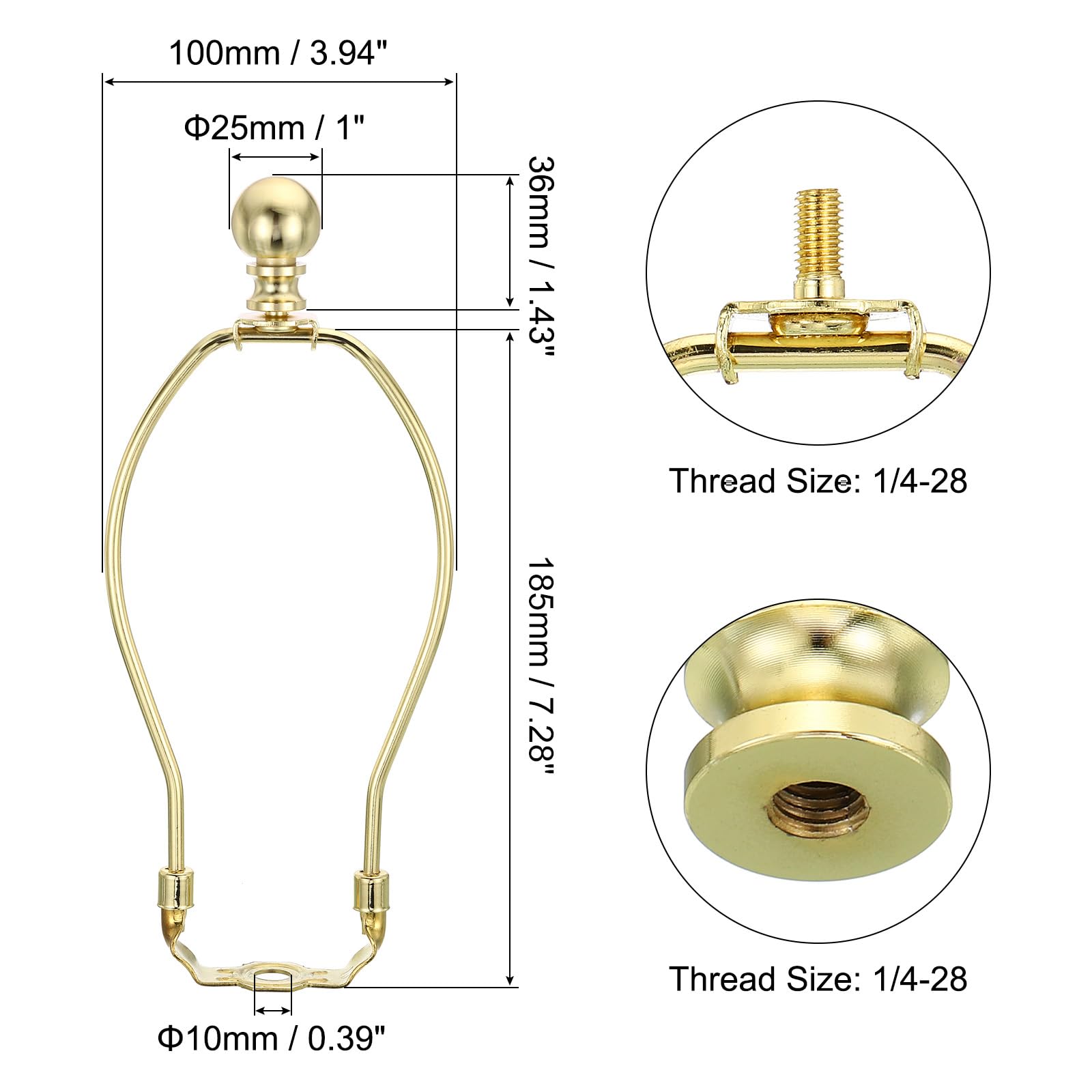 PATIKIL 7.5 Inch Lamp Harp Kit with Finial, 1 Set Detachable Shade Bracket Holder, DIY Lighting Accessories for Table Floor Lamps, Gold Tone