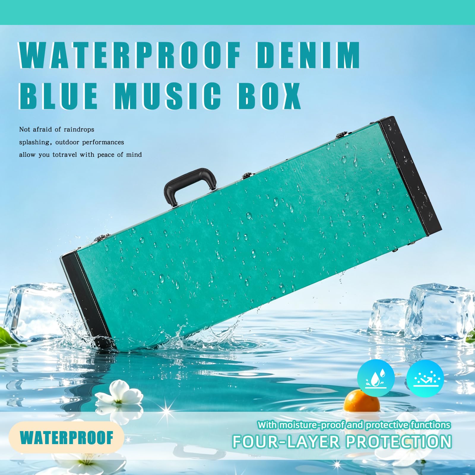 TIUNASIN Electric Guitar Hard Case for 39-Inch ST Electric Guitars, Green Denim Leather Trim Design | Rectangle Wooden, Hard Shell Protective Guitar Case with Lock Latch and Padding