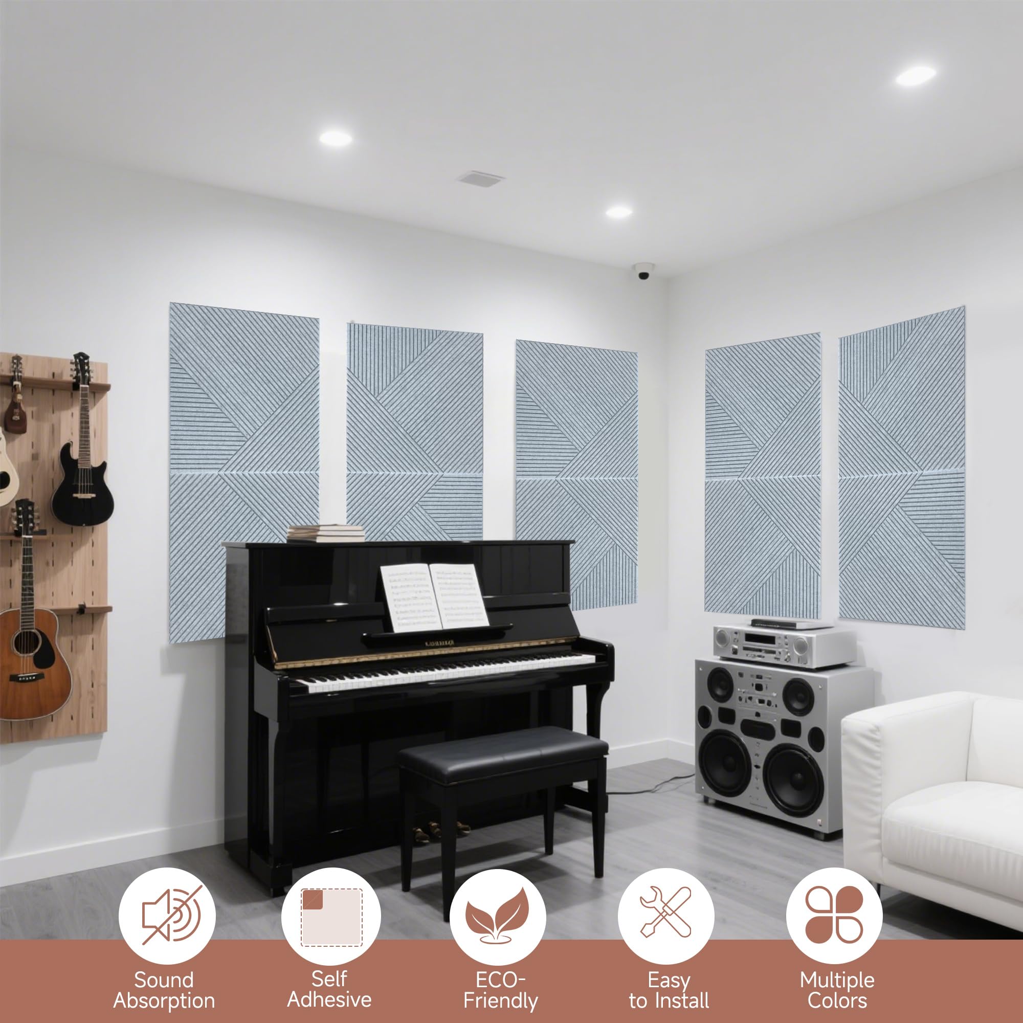 TO-TH Sound Proofing Panels Self-Adhesive Acoustic Panel 6Pack, Silver Grey