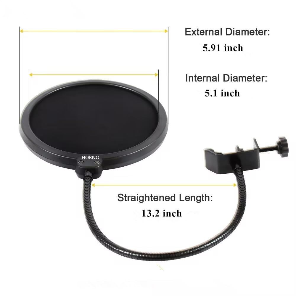 HORNO Professional Microphone Filter Screen with Flexible Gooseneck Mount