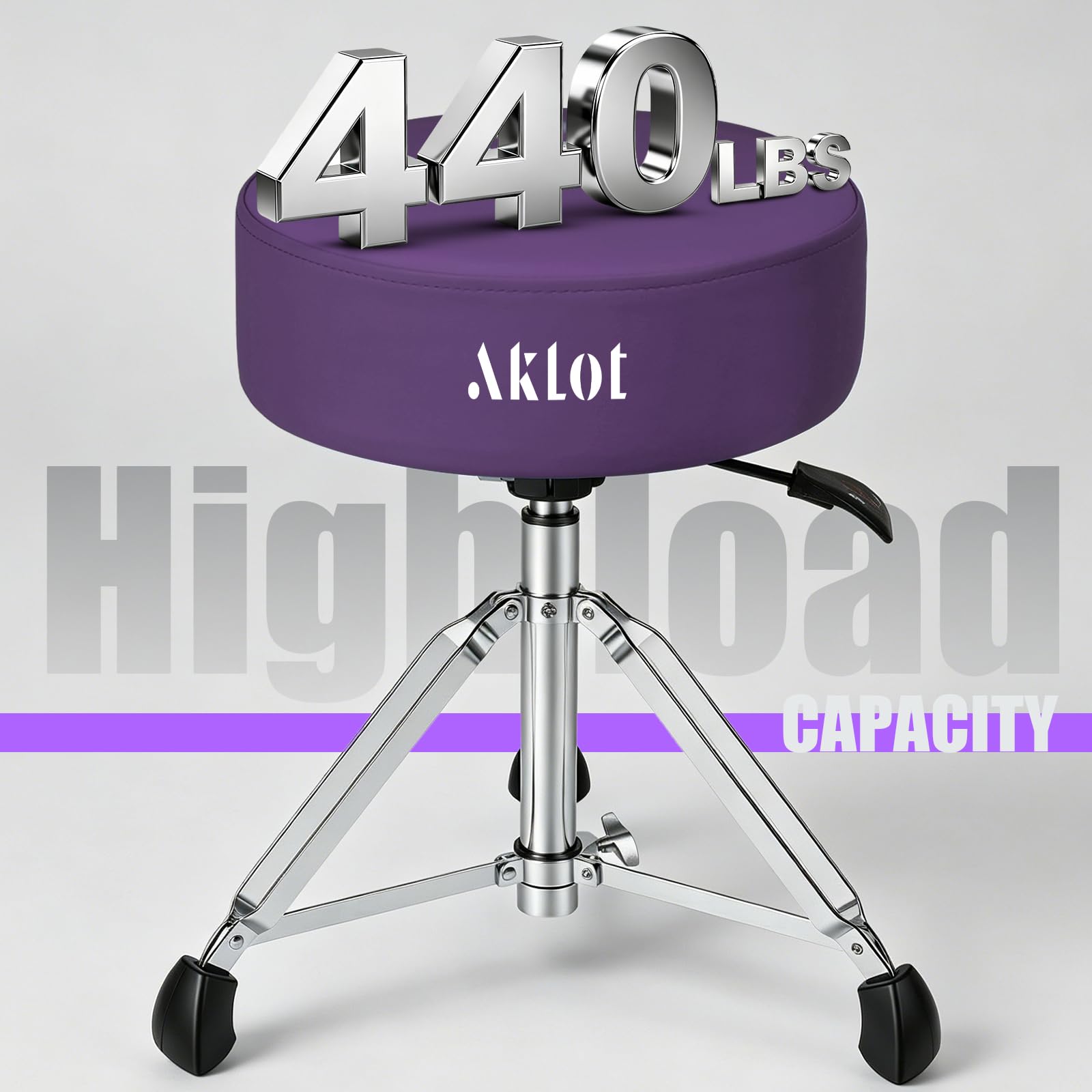 AKLOT Drum Throne, Hydraulic Round Drum Stool, 4.1in Memory Foam Seat, Adjustable Heavy Duty Chair 440 lbs Capacity for Adult Drummer Drum Set Practice, Recording and Live Performance Purple