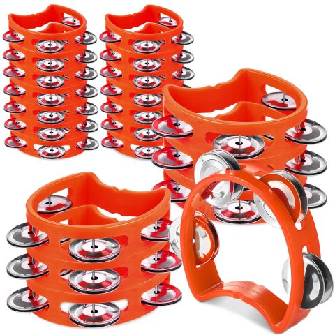 Boao 21 Pcs Tambourine Musical Instrument for Adults Plastic Percussion Tambourine 4 Bells ABS Musical Rhythm Instrument Hand Held Percussion Drum for Party Performance(Orange)