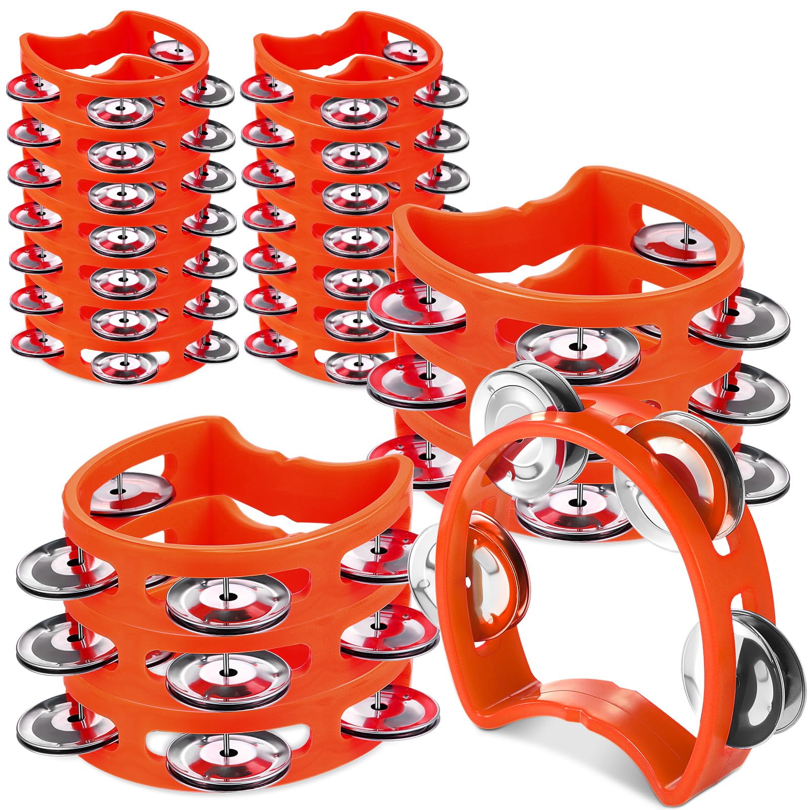 Boao 21 Pcs Tambourine Musical Instrument for Adults Plastic Percussion Tambourine 4 Bells ABS Musical Rhythm Instrument Hand Held Percussion Drum for Party Performance(Orange)