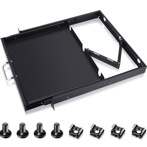 1U Rack Mount Sliding Keyboard Tray Cantilever Network Equipment Racks 19 Inch Cabinet Drawer Sliding Shelf for Server Data Music Studio Accessories