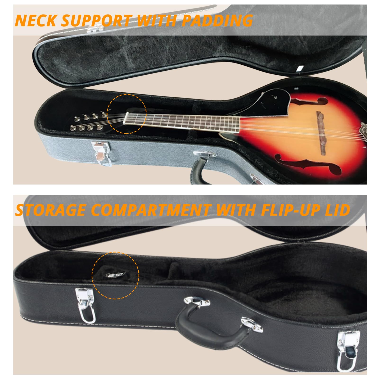Ktaxon A-Style Mandolin Hard Case Deluxe Leather