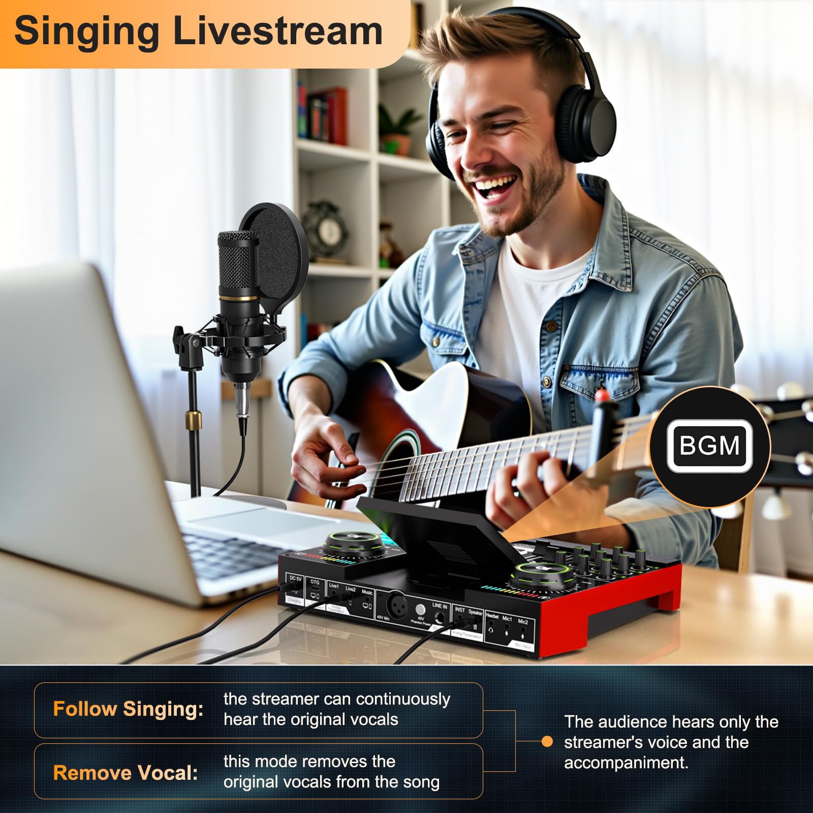 tenlamp G10 Gaming Audio Mixer, Audio Interface with 3.5mm/XLR Microphone Input, Voice Changer Live Sound Card for Streaming, Podcasting, Recording, and Singing Content Creation
